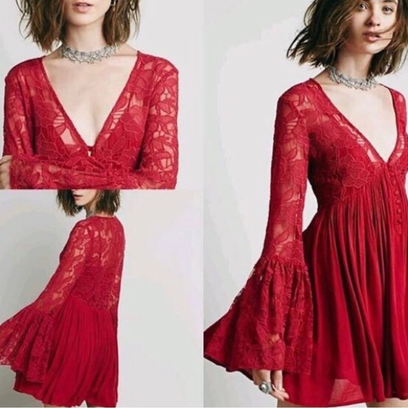 Free People Dresses & Skirts - Free People- Lace Dress w/ Bell Sleeves (M)